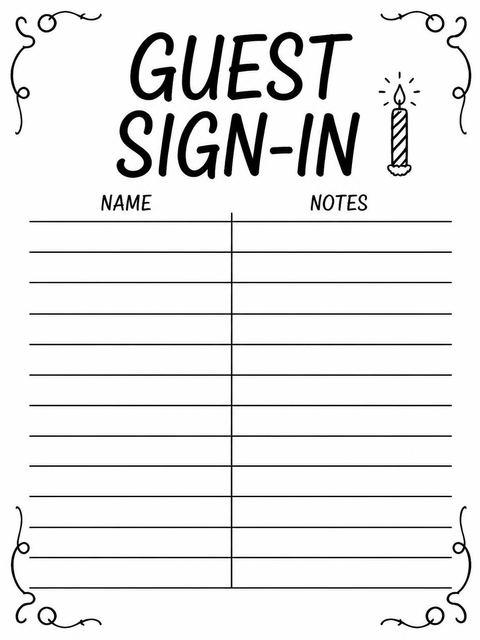 Guest sign-in sheet in the Black and White Candle 50th Birthday design