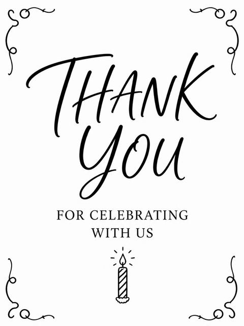 Thank-you flat in the Black and White Candle 50th Birthday design