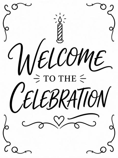 Welcome sign in the Black and White Candle 50th Birthday design