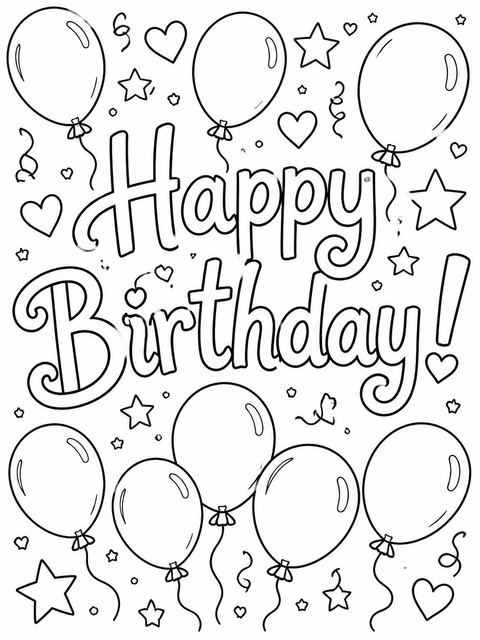 Coloring sheet in the Minimalist Hand-Drawn Balloon 13th Birthday Invitation design