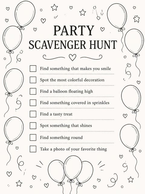 Scavenger hunt in the Minimalist Hand-Drawn Balloon 13th Birthday Invitation design