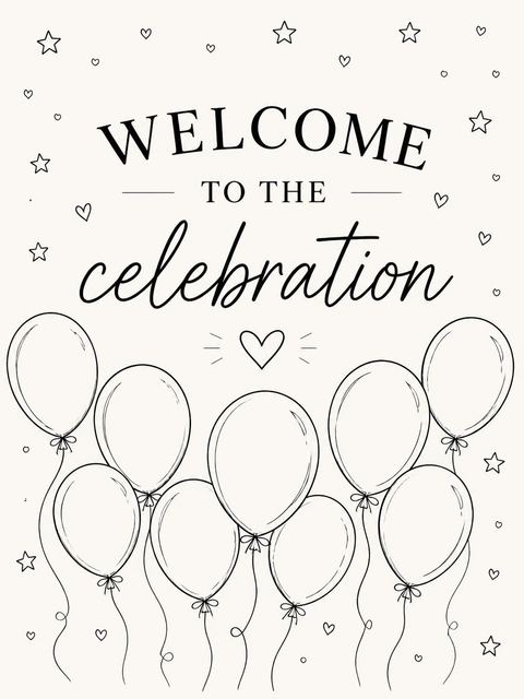 Welcome sign in the Minimalist Hand-Drawn Balloon 13th Birthday Invitation design