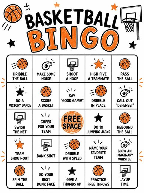 Bingo grid in the Basketball 4th Birthday Invitation design
