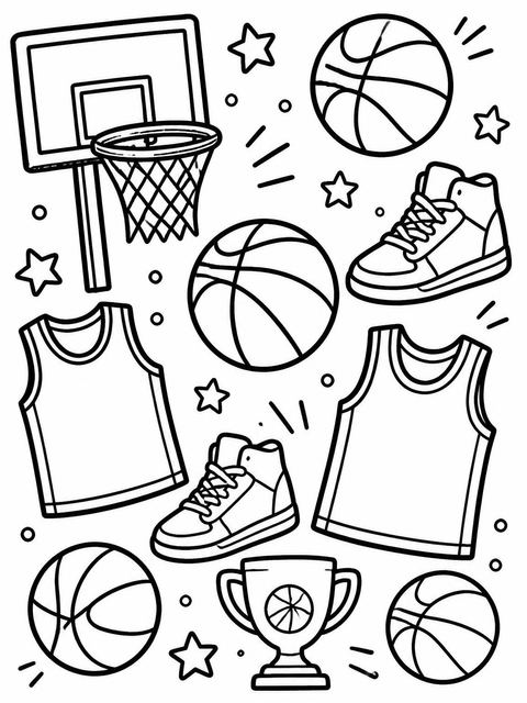 Coloring sheet in the Basketball 4th Birthday Invitation design