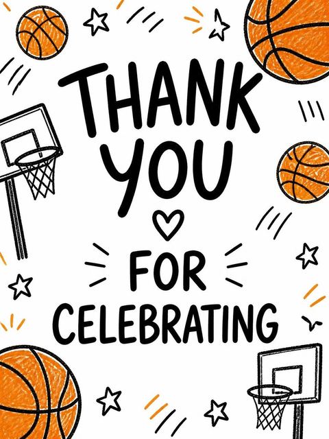 Thank-you flat in the Basketball 4th Birthday Invitation design