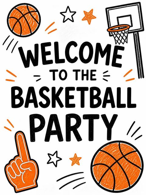 Welcome sign in the Basketball 4th Birthday Invitation design
