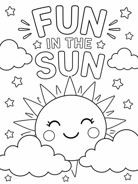 Coloring sheet in the Watercolor Sun and Clouds 1st Birthday design