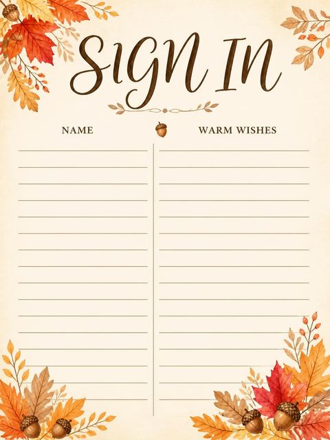 Guest sign-in sheet in the Watercolor Chipmunk Autumn 2nd Birthday design