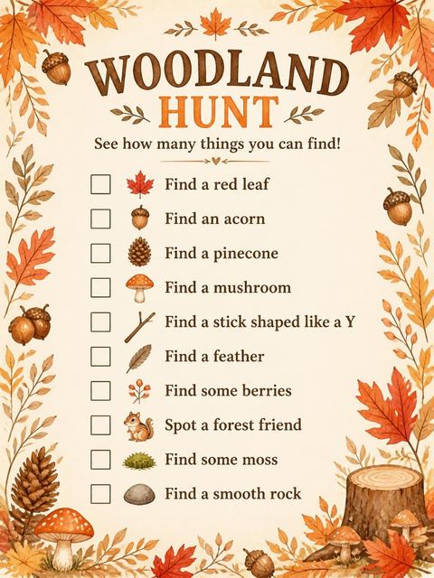 Scavenger hunt in the Watercolor Chipmunk Autumn 2nd Birthday design