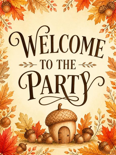 Welcome sign in the Watercolor Chipmunk Autumn 2nd Birthday design