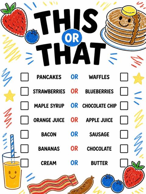 This-or-that card in the Crayon Pancake 10th Birthday Invitation design