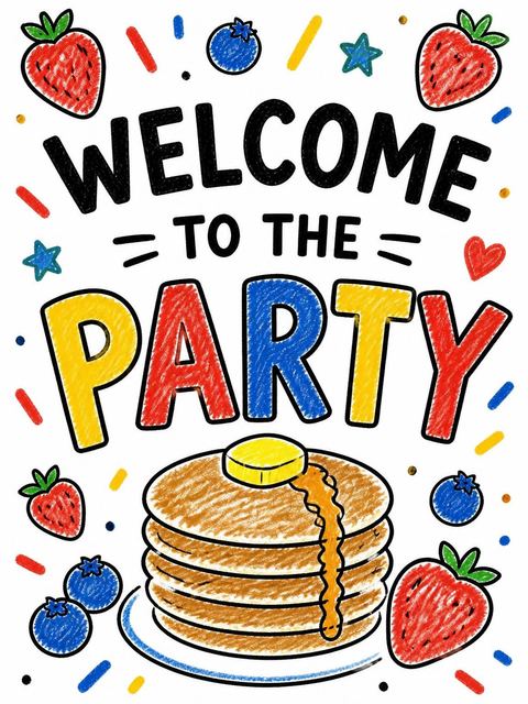 Welcome sign in the Crayon Pancake 10th Birthday Invitation design