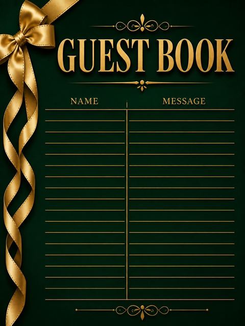 Guest sign-in sheet in the Emerald and Gold Ribbon 55th Birthday Invitation design
