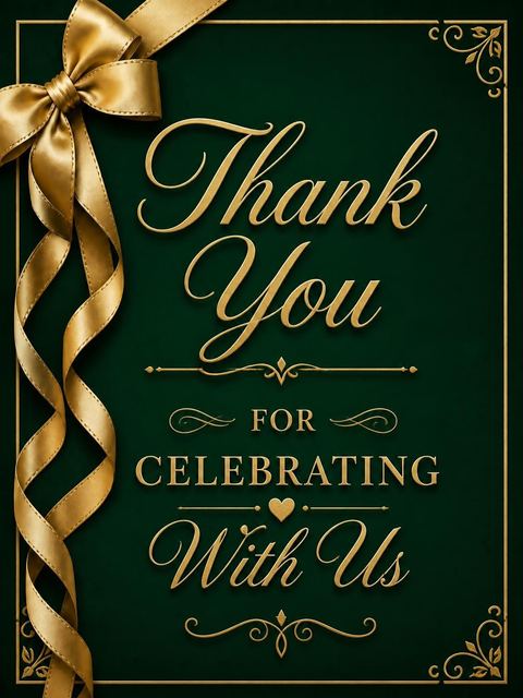Thank-you flat in the Emerald and Gold Ribbon 55th Birthday Invitation design