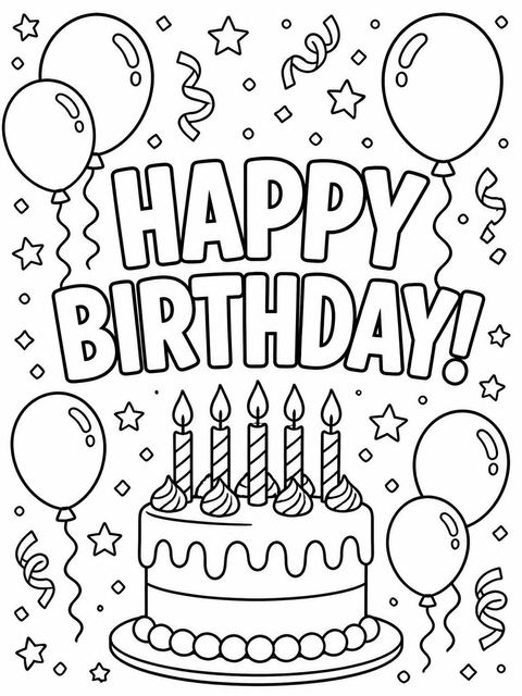 Coloring sheet in the Primary Balloon Numerals 7th Birthday Invitation design