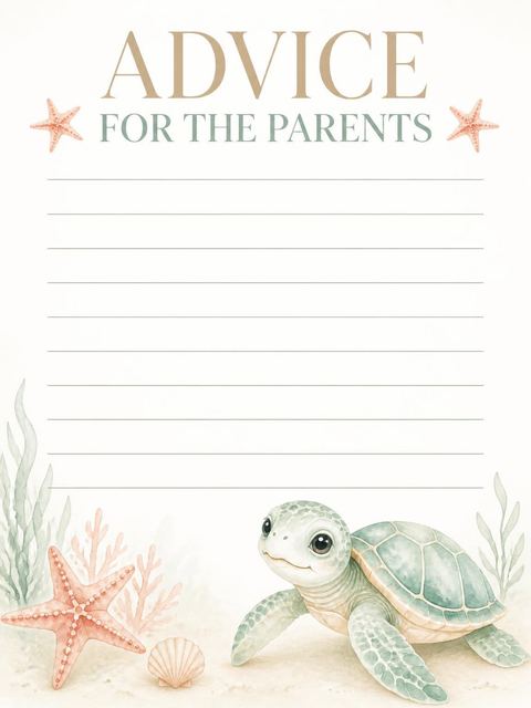 Advice card in the Green Watercolor Sea Turtle Baby Shower design