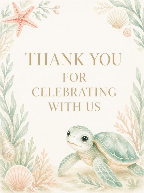 Thank-you flat in the Green Watercolor Sea Turtle Baby Shower design