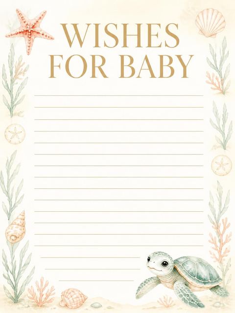Wishes page in the Green Watercolor Sea Turtle Baby Shower design