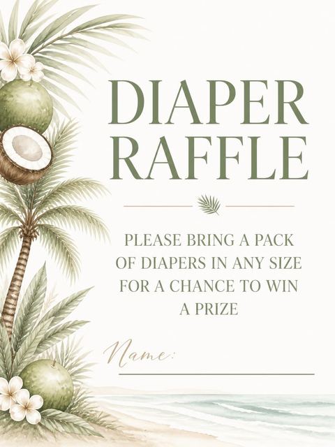 Diaper raffle ticket in the Watercolor Palm Tropical Baby Shower design