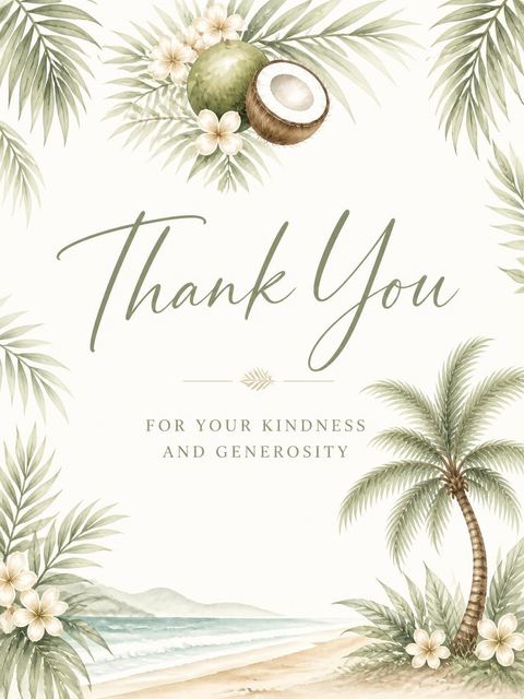Thank-you flat in the Watercolor Palm Tropical Baby Shower design