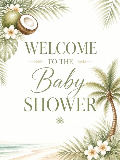 Welcome sign in the Watercolor Palm Tropical Baby Shower design