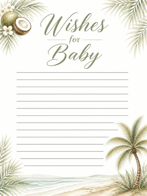 Wishes page in the Watercolor Palm Tropical Baby Shower design