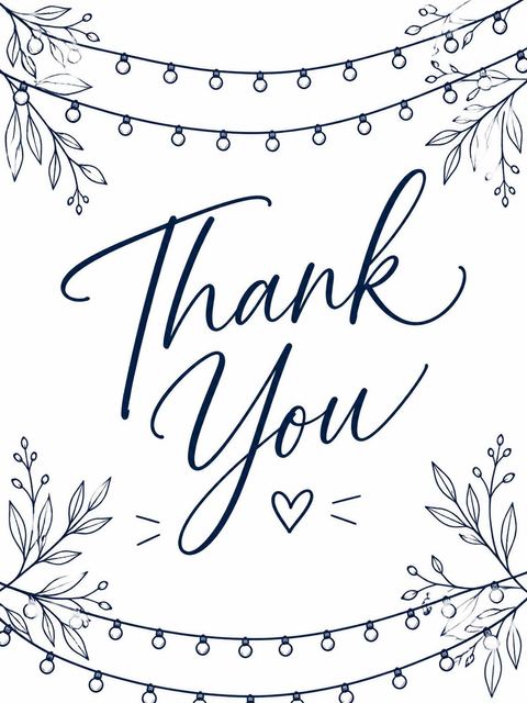 Thank-you flat in the Navy Line Art String Light 25th Birthday design