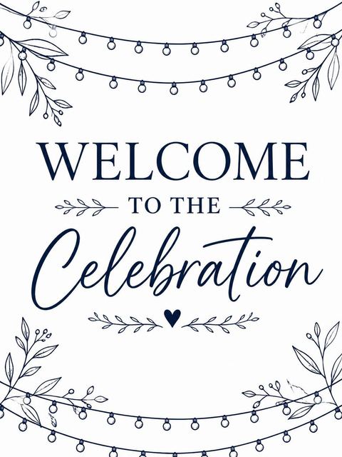 Welcome sign in the Navy Line Art String Light 25th Birthday design