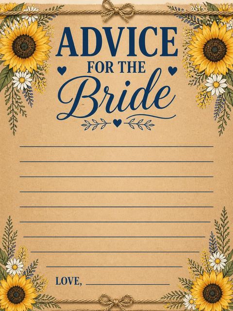 Advice card in the Rustic Sunflower Garden Bridal Shower design
