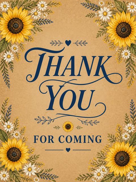 Thank-you flat in the Rustic Sunflower Garden Bridal Shower design