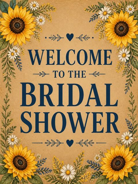 Welcome sign in the Rustic Sunflower Garden Bridal Shower design