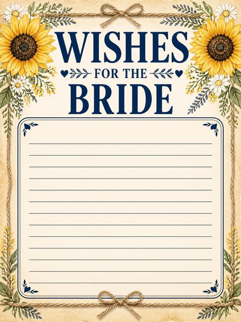 Wishes page in the Rustic Sunflower Garden Bridal Shower design