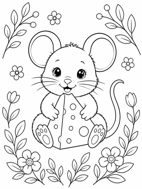 Coloring sheet in the Pink Watercolor Mouse 1st Birthday design