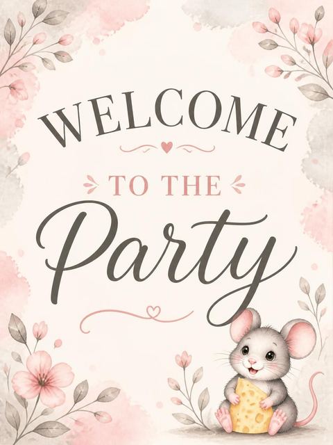 Welcome sign in the Pink Watercolor Mouse 1st Birthday design