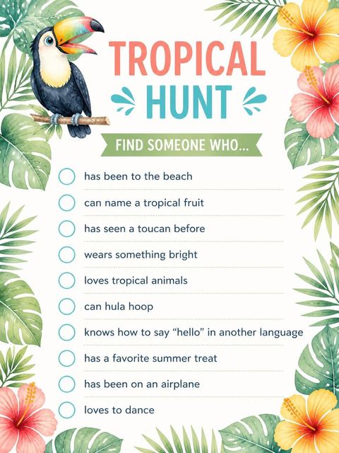 Scavenger hunt in the Watercolor Toucan Tropical 4th Birthday Invitation design