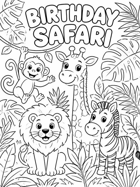 Coloring sheet in the Wild Safari Adventure 4th Birthday Invitation design
