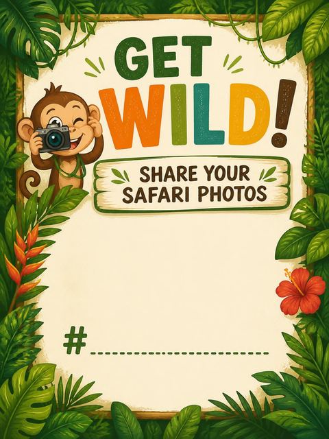 Hashtag card in the Wild Safari Adventure 4th Birthday Invitation design