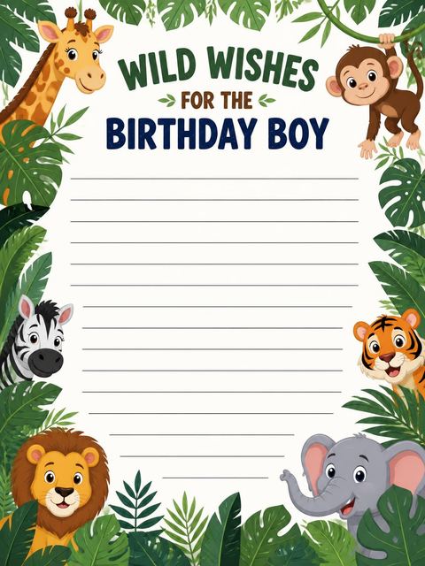 Wishes page in the Wild Safari Adventure 4th Birthday Invitation design