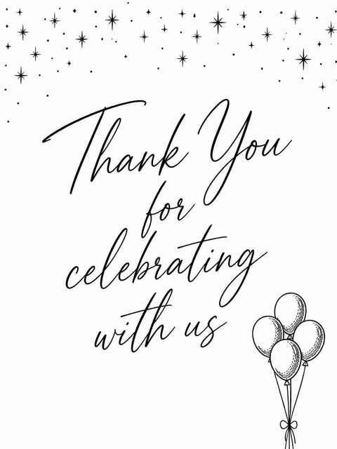 Thank-you flat in the Black and White Stars 21st Birthday design
