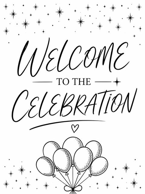 Welcome sign in the Black and White Stars 21st Birthday design