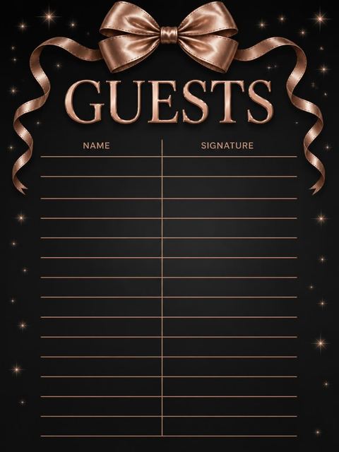 Guest sign-in sheet in the Rose Gold Bow 45th Birthday Invitation design