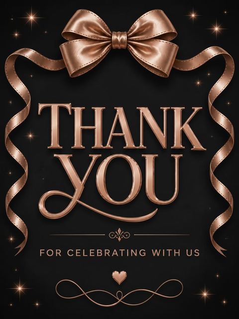 Thank-you flat in the Rose Gold Bow 45th Birthday Invitation design