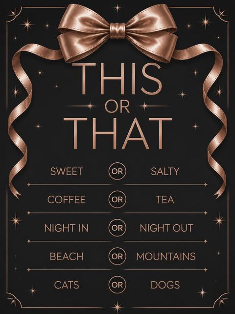 This-or-that card in the Rose Gold Bow 45th Birthday Invitation design