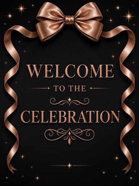 Welcome sign in the Rose Gold Bow 45th Birthday Invitation design