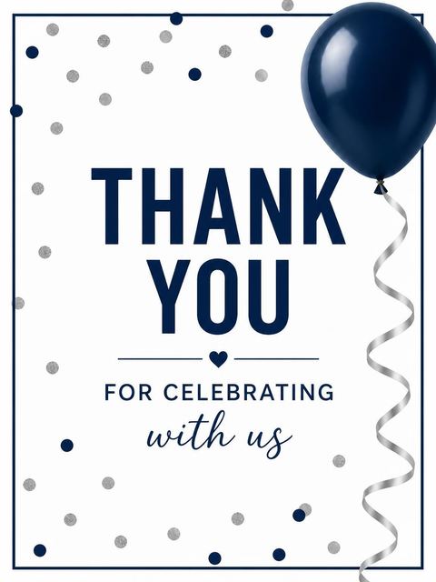 Thank-you flat in the Navy Balloon Silver Ribbon 30th Birthday design