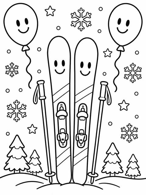 Coloring sheet in the Crayon Ski Winter 8th Birthday Invitation design