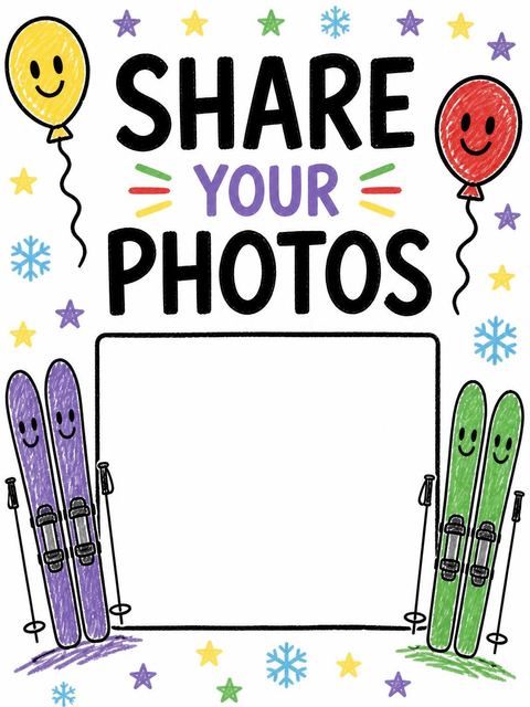 Hashtag card in the Crayon Ski Winter 8th Birthday Invitation design