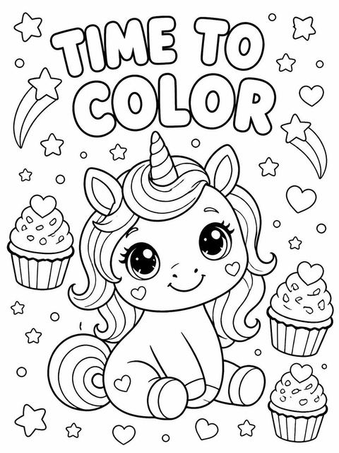 Coloring sheet in the Pastel Unicorn Cupcake 5th Birthday design