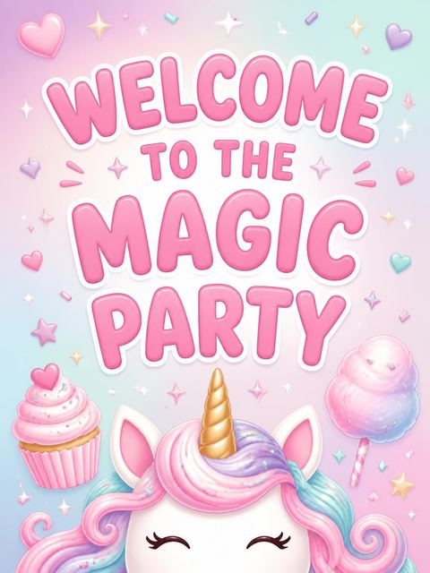 Welcome sign in the Pastel Unicorn Cupcake 5th Birthday design