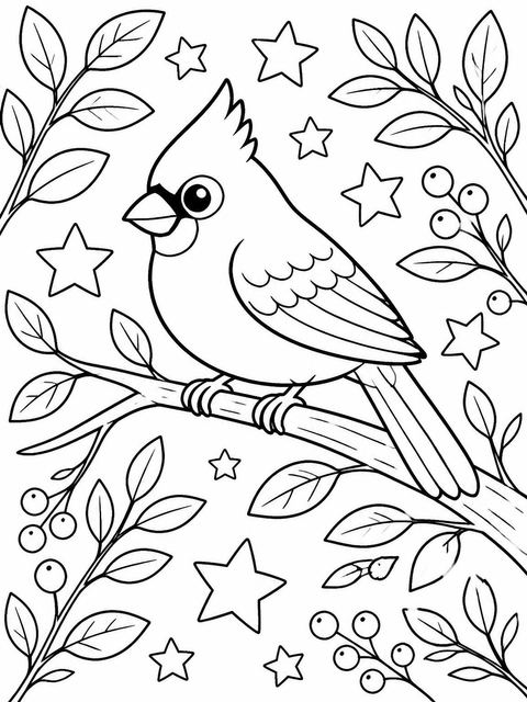 Coloring sheet in the Watercolor Cardinal Botanical 3rd Birthday design